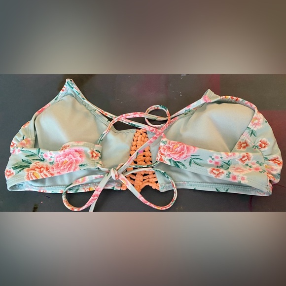 Xhilaration Mint Green & Pink Floral Underwire Bikini Top Adjustable Corset Back - Picture 3 of 3